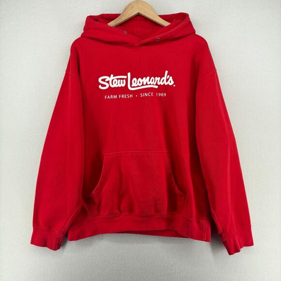 STEW LEONARDS Hoodie Adult XL Farm Fresh Supermarket Sweatshirt Fleece Red - Picture 3 of 14